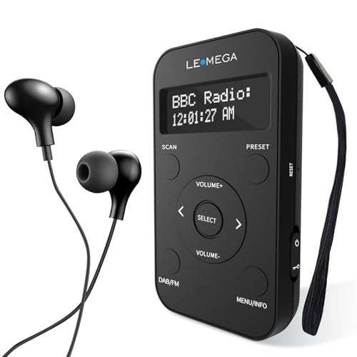 LEMEGA PR1L Pocket DAB Radio, FM Radio, Portable DAB+ Radio, Headphone Included, Rechargeable battery,20 Presets, LCD Display, Sports DAB Radio with Lockable Switch.Black