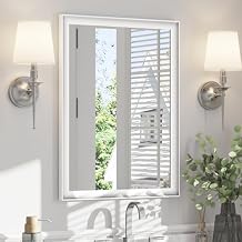 USHOWER White Bathroom Mirrors for Over Sink 22x30 Inch, Metal Framed Rectangle Vanity Mirror for Wall, Bedroom, Living Room, Entryway, Farmhouse, Anti-Rust, HD Tempered Glass, Horizontal/Vertical
