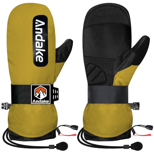Andake Guantes De Esquí, Guantes De Invierno Cálidos E Impermeables A Prueba De Viento Mitones Para Esquí Snowboard Viajes Senderismo Y Deportes De Invierno Al Aire Libre Amarillo Tierra Xs