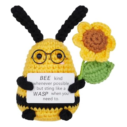 Logiverl Positive Crochet Bee Gifts with Sunflower, Funny Cute Emotional Cheer Up Support Positive Crochet Animals Bee with Inspirational Card,Stocking Suffer Christmas Positive Gifts for Women Cover
