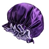 NULYLU ダブルサテンスリーピングキャップ 弾性バンド付き 快適通気 レディース ナイトヘアキャップ 髪型崩れ防止 お風呂や就寝用 パープル