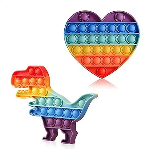 Quntto Pop It Fidget Toys,Big Push Pop Its Bubble, Autism Special Needs Silicone Stress Relief Toys, Sensory Toys Gifts for Girls, Boys, Kids,Adult (Dinosaur + Heart) | (Dinosaur + Heart)
