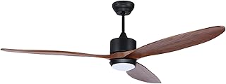 Ovlaim 165CM Walnut Wood DC Ceiling Fan with Lights Remote Control, HEDE 3 Blades Smart Ceiling Fan for Shop Living Room B…
