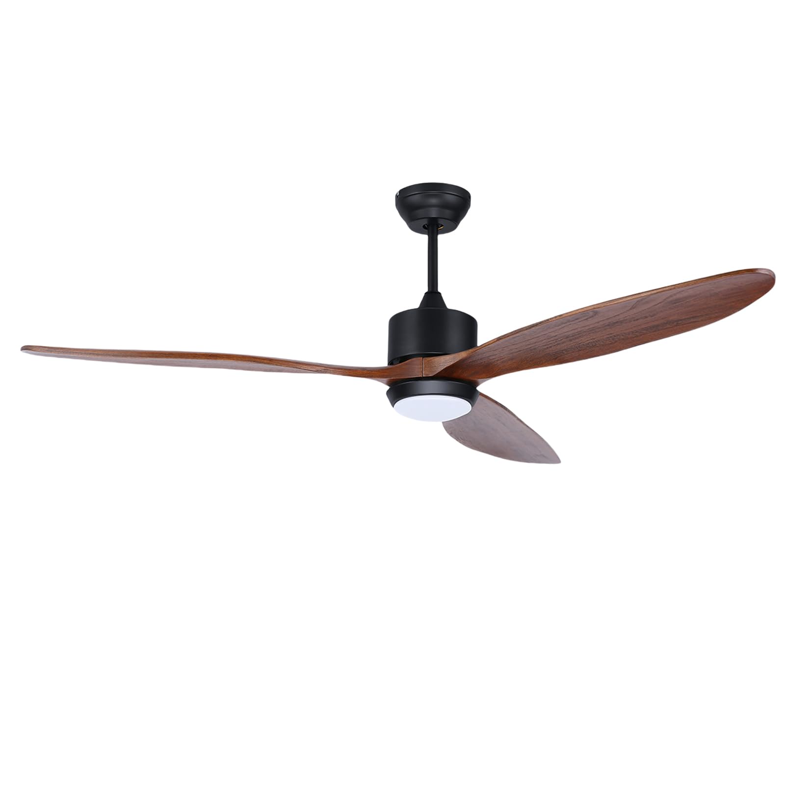 Ovlaim 165CM Walnut Wood DC Ceiling Fan with Lights Remote Control, HEDE 3 Blades Smart Ceiling Fan for Shop Living Room Bedroom