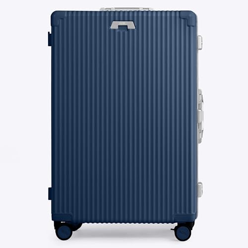 Image of Nobl Travel Zipperless Check In Suitcase - Aluminum Frame, Check In luggage 30.2x20x12 Airline Approved by Noble Travel - Polycarbonate Shell - Dual TSA Locks, 360 Spinner Wheels - Midnight Blue