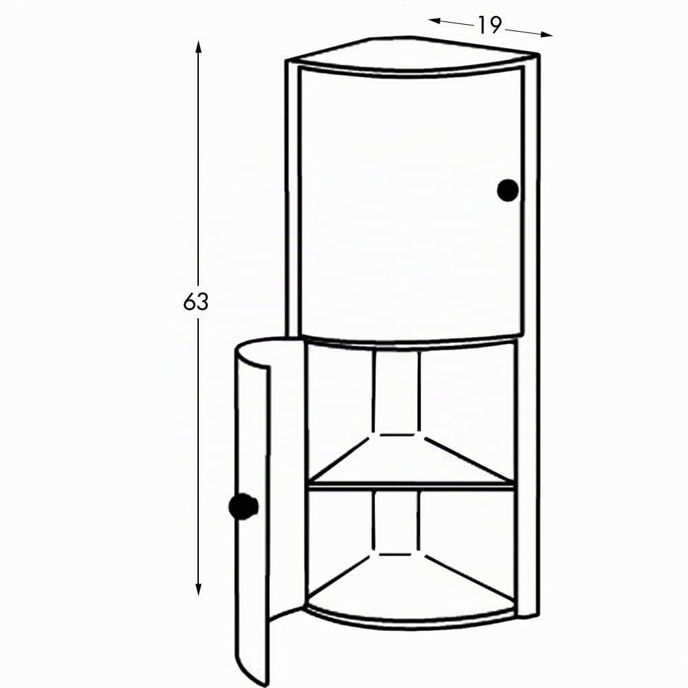 TATAY Placard Salle de Bain d'Angle avec 2 Portes | Fixation avec ou sans Vis | Polypropylène | Vis Incluses | Montage Facile | Charge jusqu'à 8 kg | Plastique Résistant | 20x20x62,5 cm - Blanc