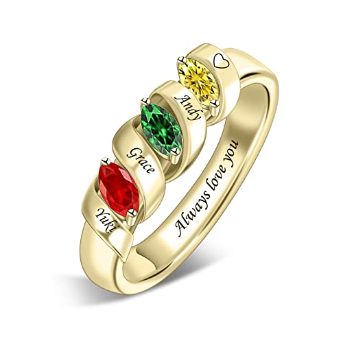 Mom Gift Customizable Ring with Birthstones & Names Personalized Family Gemstone Ring for Mothers Day Women Mothers Grandmas Wife - Image 3