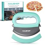 HAUSHOF Multifunctional Pizza Cutter with Cover, Stainless Steel Rocker Blade Pizza Knife with Bottle Opener & Hanging Hole, Protective Sheath, Green