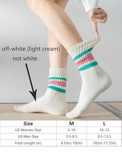DarkCom Striped Crew Socks 5 Pairs Seamless Toe for Men and Women, Color of Light Cream, Casual Comfort2