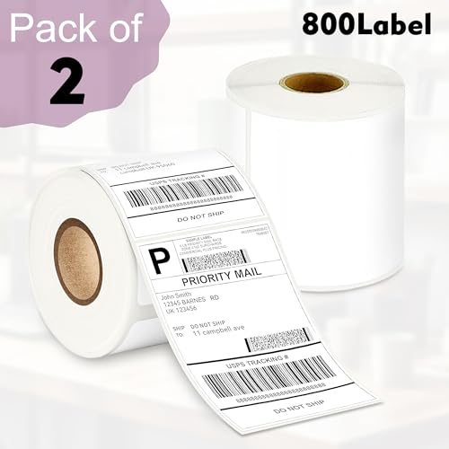 Image of GLUN 4x6 Inch (100x150mm) Direct Thermal Shipping Labels Self-Adhesive, 400 Label Per Roll Printer Friendly Pack of 2