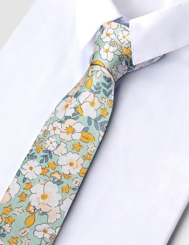 Image of Barry.Wang 100% Cotton Floral Ties for Men 63 inch Extra Long Necktie Clip
