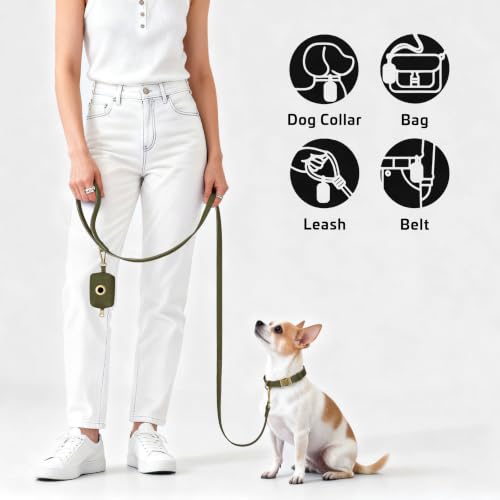 Image of Didog Dog Poop Bag Holder for Leash, Stylish PU Leather, Dark Green