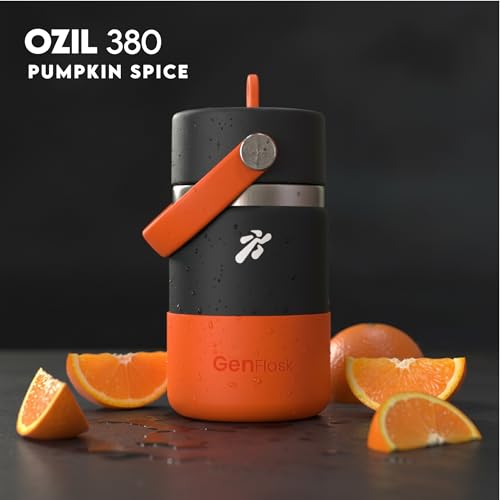Image of VBOTT GENFLASK-Ozil -380 ml|Thermosteel Flask with Straw Sipper & Carrying Loop| SS 304 Water Bottle|Hot /Cold-18 /24 hrs|Insulated Bottles|Dark Grey /Orange Colour|Multipurpose