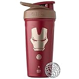 BlenderBottle Marvel Strada Shaker Cup Insulated Stainless Steel Water Bottle with Wire Whisk, 24-Ounce, Iron Man