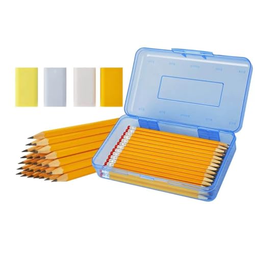 NVAZIOP Pencil Box Set with 30 Pencils and 4 Erasers, Pre-Sharpened, 2 HB Soft, School Supplies Kit with Large Plastic Pencil Case Organizer for Student Back to School