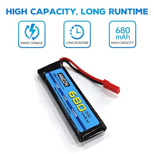 AMZZN 2PCS 3.7V 680mAh 1S Lipo Battery with JST Plug and USB Charging Cable for UDI U817 U818A V959 V222 V929 S032 RC Drone, Four Axis Aircraft Battery Accessories