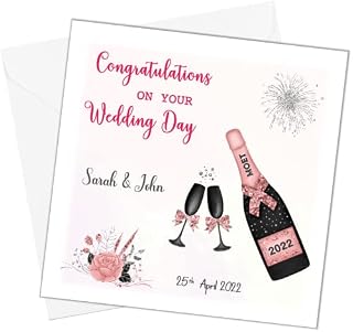 Personalised Wedding Day Card Congratulations On Your Wedding Day Card Mr & Mrs Bride and Groom Rose Pink