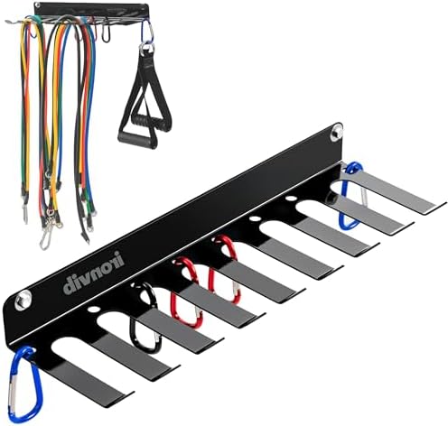 Wall-Mounted Gym Organizer, Resistance Band Storage Rack, Barbell...