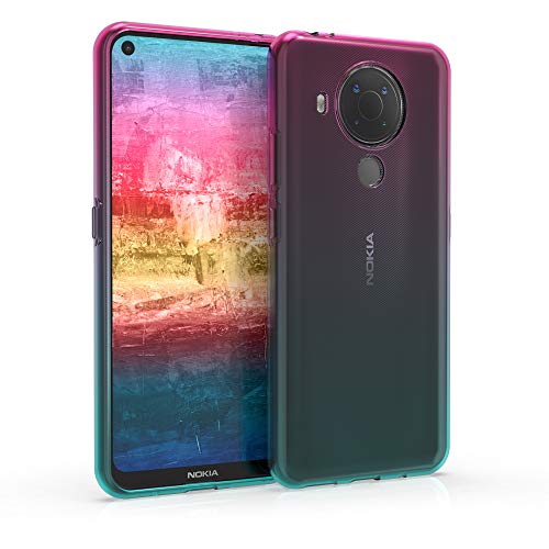 kwmobile Custodia Compatibile con Nokia 5.4 - Back-Cover Anti-Urto Custodia in Morbido Silicone Fucsia/Blu/Trasparente - 2 Colori