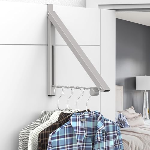 Image of Hleelomi Clothes Drying Rack for Laundry Room Organization,Foldable Over The Door Drying Racks for Saving Space, Warm Gray 1 Pack