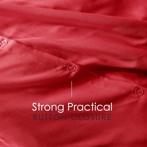 Image of Hearth & Harbor Red Duvet Cover with Fitted Sheet King Size | 4 Piece Soft Double Brushed Bedding Set, Button Closure, 1 Duvet Cover 104x90 Inches, 1 Fitted Sheet, 2 Pillow Shams