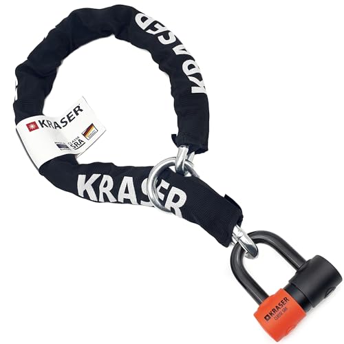 KRASER KR50120L Candado Moto Disco Mini U Homologado SRA, Cadena Alta Seguridad Acero Masivo ø13.5mm 120cm Lazo, Cerradura Doble Cierre, Anclaje Parking Antirrobo Universal Scooter, Bici Eléctrica