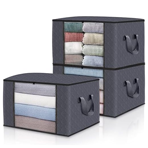 HomeHacks 3-Pack Clothes Storage,Foldable Blanket Storage Bags,Storage Containers for Organizing, Clothing, Bedroom, Comforter, Closet, Dorm, Sweater, Quilts, Organizer, Grey