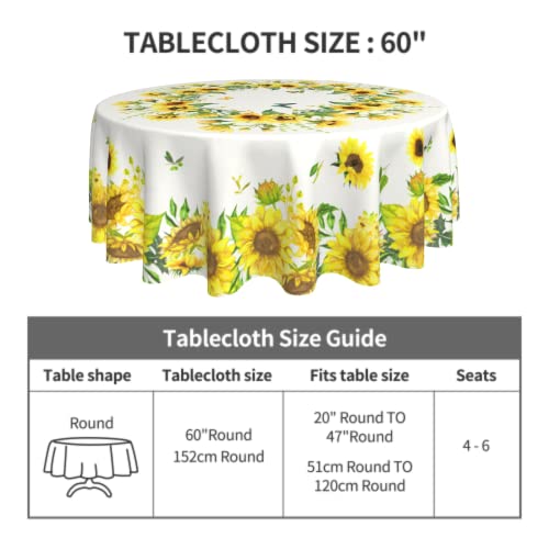 Sunflower Tablecloth Round Summer Yellow Farmhouse Floral Table Cloths Circular Table Cover Waterproof And Dustproof Wipeable Polyester Tabletop For Dining Kitchen Picnic Party Decor 60 Inch #TOP3