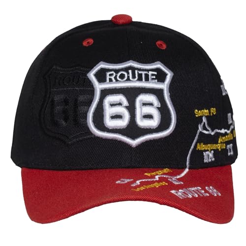 Image of TOP HEADWEAR Route 66 Embroidered Baseball Cap Americana Travel Hat | Mens Womens Historic Highway Inspired Style & Detailed Road Map Embroidery