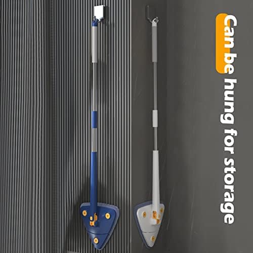 360 Degree Triangle Cleaning Mop Rotatable Adjustable, Cleaning Mop Tools, Baseboard Cleaner Tool Spin Mop Multifunction Automatic Squeezing Mop for Home Floor Window Wall (Blue Mop+ 2 PCS Mop Cloth)