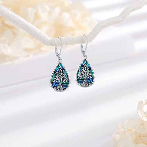 Sterling Silver Tree of Life/Flower/Bee/Animals/Cat/Hummingbird Dangle Earrings Moonstone Turquoise Drop Leverback Earrings Jewelry Gifts2