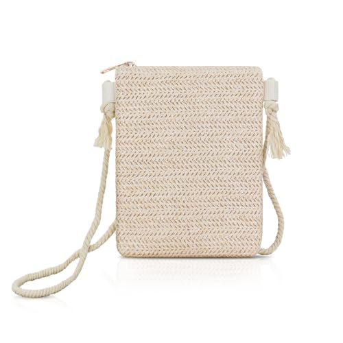 Cell Phone Purse, Straw Cell Phone Bag Crossbody Cell Phone Purses for Women, Crossbody Phone Purse with Zipper
