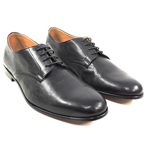 Men's Black Leather Derby Dress Shoes, Comfort Lace-Up Oxford, Italian Made2
