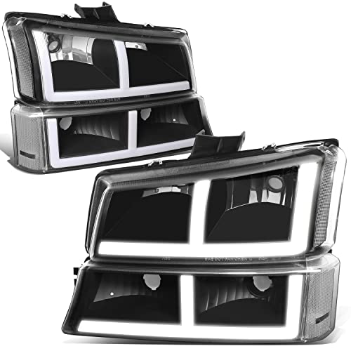 Image of DNA MOTORING HL-LB4-CSIL03-BK-CL1 Pair of LED F-LED Light Bar Headlights Compatible with 03-06 Avalanche 1500 2500 / Silverado 1500 2500 3500 1500 HD 2500 HD, Fit Models without Factory Cladding ONLY
