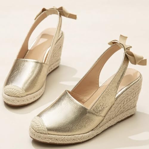 Womens Fashionable Espadrille Wedge Sandals - Closed Toe Bandage Design with Adjustable Slingback - Stylish Platform Summer Shoes TDLJ264