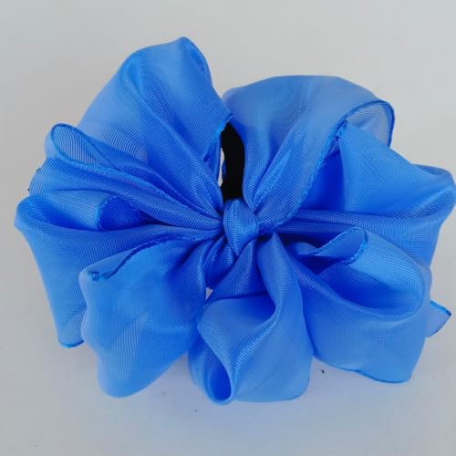 Image of Readymade Ribbon for School Girls - Soft Satin Bow Hair Accessory - Easy to Wear, Stylish & Neat Look - Ideal for School Uniforms bow in girls & Daily Use - Pack of 8 /School Ribbon in Kids (Sky Blue Colour)