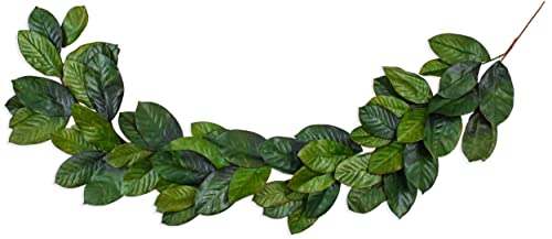 Vita Domi 6ft Magnolia Leaf Garland - 2 Tone Green Realistic Fall Garland for Mantle Decorations - Decorative Artificial Faux Magnolia Leaves for Christmas Thanksgiving Wedding Decor