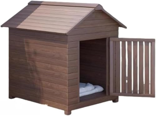 LumoLight木製ペットハウス、お手入れ簡単、組み立て簡単、家庭用、犬小屋、屋内、屋外用、無垢材、洗える、通気性、日光や雨に強い、 (M(49cm*57cm*69cm),ブラウン)