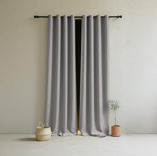 Image of LINENWALAS 100% Blackout Curtains for Window (7.5 Feet) - Set of 2 Panels, Linen Texture Complete Light Block Heavy Panels, Thermal Insulated & Noise Reducing Room Darkening Curtains (Light Grey)