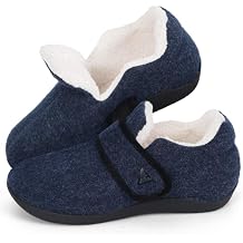V.Step Orthopedic Slipper with Arch Support for Women Men,Wide Slip on House Shoes for Plantar Fasciitis Pain Relief Adjustable Strap Slipper with Indoor Outdoor Soft Velvety Cotton Lining Moccasin