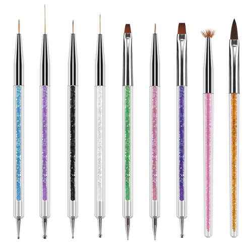 Image of Artdone 9PC Nail Art Brushes Set - Liner Brush, Dotting Pen, Gel Polish Painting Tools For Nail Art Design