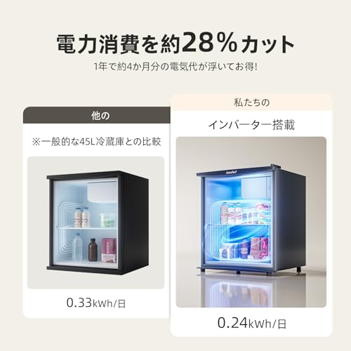 undefined COMFEE' 冷蔵庫 45L インバーター 幅47.2cm コンパクト 静音25dB 省エネ 7段階温度調節 小型 一人暮らし キッチン/寝室/書斎/オフィス用 ミニ冷蔵庫 グレー RCD45LS1JP(E) の商品画像 3