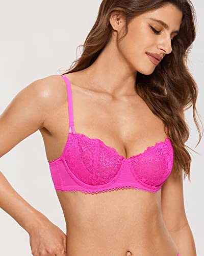Image of DOBREVA Women's Sexy Lace Push Up Plus Size Bra Sheer Balconette Underwire Unlined