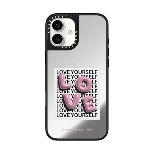 CASETiFY Mirror Case for iPhone 16 Plus [Reflective / 4.9 ft. 1X Military Grade Drop Protection/Compatible with Magsafe] - Love - Silver on Black by CASETiFY - Used condition - US$9.98