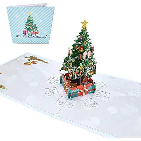 Typicshop Tarjeta de felicitación navideña 3D - Árbol de Navidad a color con regalos y estrella Cover