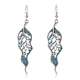 EVER FAITH Ohrringe Retro Vintage Blatt Kronleuchter Tropfen Strass Kristall Art Deco ausgehöhlte Ohrringe für Damen Blau Antik Silber-Tone