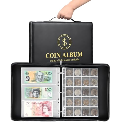 MUDOR Coin Collection Holder Album for Collectors, 310 Pockets Coin and Currency Collecting Binder Book with Zipper and Handle, Album Supplies
