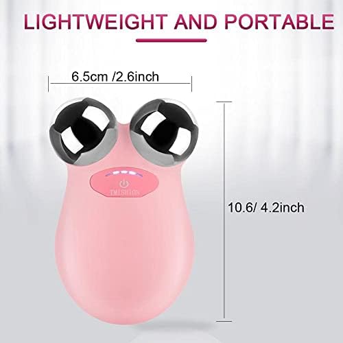 Electric Facial Wrinkle Removal Device, Y Shape 3D Roller Face Lift Tighten Massager Electric Microcurrent Lifting Wrinkle Puffiness Removal Beauty Instrument (Pink)
