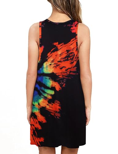 Uvog Womens Casual Summer Dress Short Flowy Sundresses Sleeveless Tie Dye Dress With Pockets Black Rainbow,L thumb #4