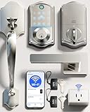 Veise VE017G-H Wi-Fi Smart Fingerprint Front Door Lock Set, Remote App Control, Keyless Entry Deadbolt with Handle, Backlit Keypad, IP55 Weatherproof, Auto Lock, Easy to Install, Satin Nickel
